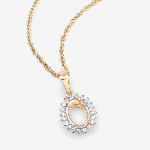 Bids.com 0.13 Carat Genuine White Diamond 14K Yellow Gold Semi Mount Pendant - holds 8x6mm Oval Gemstone Pendants White Smoke
