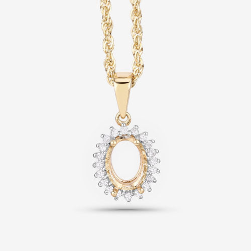 Bids.com 0.13 Carat Genuine White Diamond 14K Yellow Gold Semi Mount Pendant - holds 8x6mm Oval Gemstone Pendants White Smoke