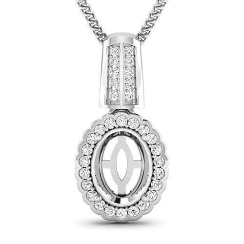 Bids.com 0.22 Carat Genuine White Diamond 14K White Gold Semi Mount Pendant - holds 9x7mm Oval Gemstone Pendants White Smoke Default Title