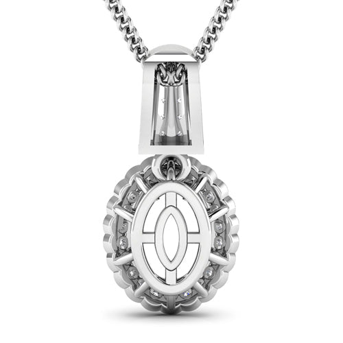 Bids.com 0.22 Carat Genuine White Diamond 14K White Gold Semi Mount Pendant - holds 9x7mm Oval Gemstone Pendants White Smoke