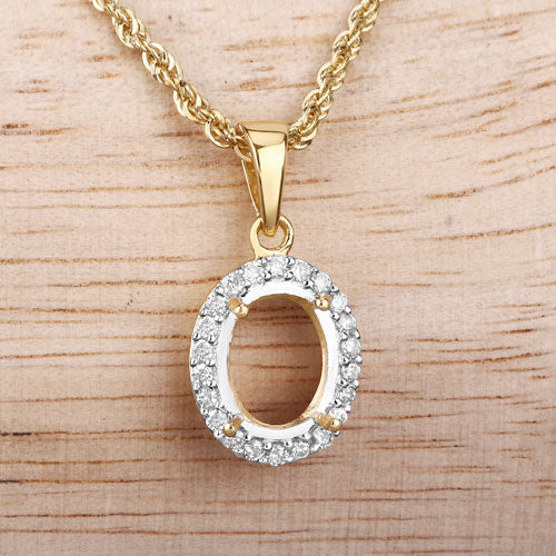 Bids.com 0.22 Carat Genuine White Diamond 14K Yellow Gold Semi Mount Pendant - holds 9x7mm Oval Gemstone Pendants Wheat
