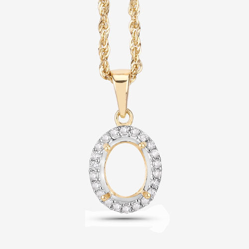 Bids.com 0.22 Carat Genuine White Diamond 14K Yellow Gold Semi Mount Pendant - holds 9x7mm Oval Gemstone Pendants White Smoke