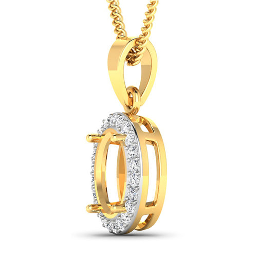 Bids.com 0.22 Carat Genuine White Diamond 14K Yellow Gold Semi Mount Pendant - holds 9x7mm Oval Gemstone Pendants White Smoke