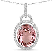 Bids.com 3.90 Carat Genuine Pink Tourmaline and White Diamond 14K White Gold Pendant Pendants White Smoke Default Title