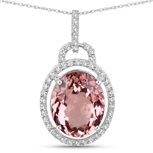 Bids.com 3.90 Carat Genuine Pink Tourmaline and White Diamond 14K White Gold Pendant Pendants White Smoke Default Title