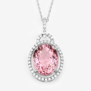 Bids.com 3.90 Carat Genuine Pink Tourmaline and White Diamond 14K White Gold Pendant Pendants White Smoke