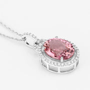 Bids.com 3.90 Carat Genuine Pink Tourmaline and White Diamond 14K White Gold Pendant Pendants White Smoke