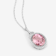 Bids.com 3.90 Carat Genuine Pink Tourmaline and White Diamond 14K White Gold Pendant Pendants White Smoke