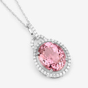 Bids.com 3.90 Carat Genuine Pink Tourmaline and White Diamond 14K White Gold Pendant Pendants White Smoke