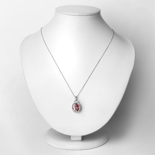 Bids.com 3.90 Carat Genuine Pink Tourmaline and White Diamond 14K White Gold Pendant Pendants Lavender