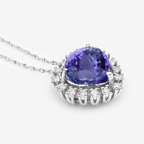 Bids.com 3.25 Carat Genuine Tanzanite and White Diamond 14K White Gold Pendant Pendants White Smoke