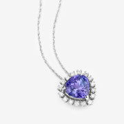 Bids.com 3.25 Carat Genuine Tanzanite and White Diamond 14K White Gold Pendant Pendants White Smoke