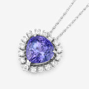 Bids.com 3.25 Carat Genuine Tanzanite and White Diamond 14K White Gold Pendant Pendants White Smoke