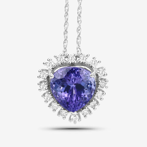 Bids.com 3.25 Carat Genuine Tanzanite and White Diamond 14K White Gold Pendant Pendants White Smoke