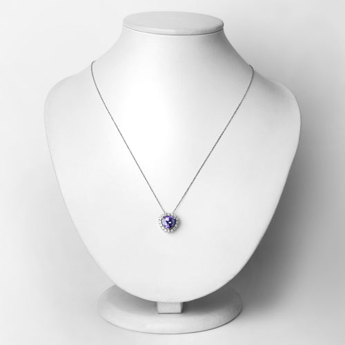 Bids.com 3.25 Carat Genuine Tanzanite and White Diamond 14K White Gold Pendant Pendants Lavender