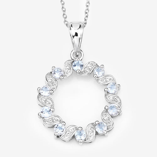 Bids.com 1.10 Carat Genuine Aquamarine and White Topaz .925 Sterling Silver Pendant Pendants White Smoke