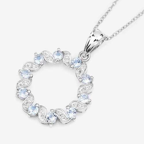 Bids.com 1.10 Carat Genuine Aquamarine and White Topaz .925 Sterling Silver Pendant Pendants White Smoke