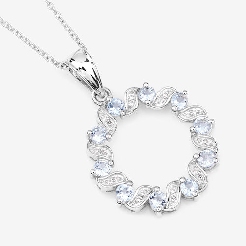 Bids.com 1.10 Carat Genuine Aquamarine and White Topaz .925 Sterling Silver Pendant Pendants White Smoke