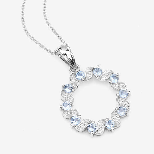 Bids.com 1.10 Carat Genuine Aquamarine and White Topaz .925 Sterling Silver Pendant Pendants White Smoke