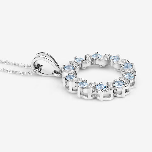 Bids.com 1.10 Carat Genuine Aquamarine and White Topaz .925 Sterling Silver Pendant Pendants White Smoke