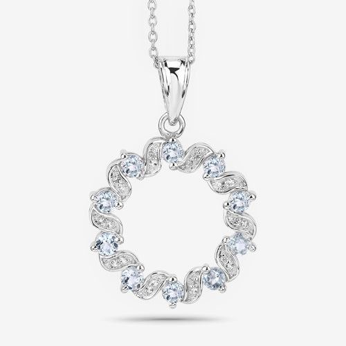 Bids.com 1.10 Carat Genuine Aquamarine and White Topaz .925 Sterling Silver Pendant Pendants White Smoke