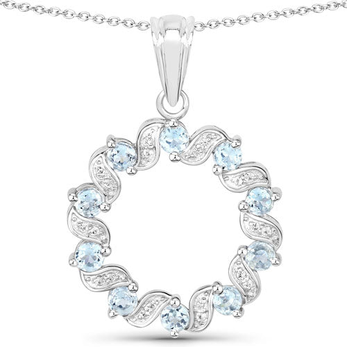 Bids.com 1.10 Carat Genuine Aquamarine and White Topaz .925 Sterling Silver Pendant Pendants White Smoke Default Title