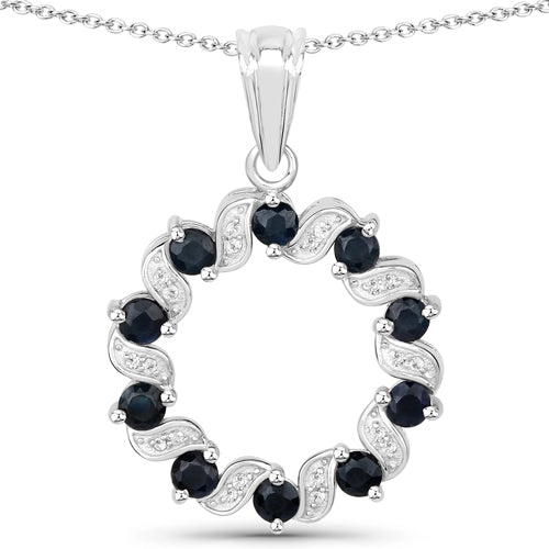 Bids.com 1.30 Carat Genuine Blue Sapphire and White Topaz .925 Sterling Silver Pendant Pendants White Smoke Default Title