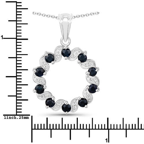 Bids.com 1.30 Carat Genuine Blue Sapphire and White Topaz .925 Sterling Silver Pendant Pendants White Smoke