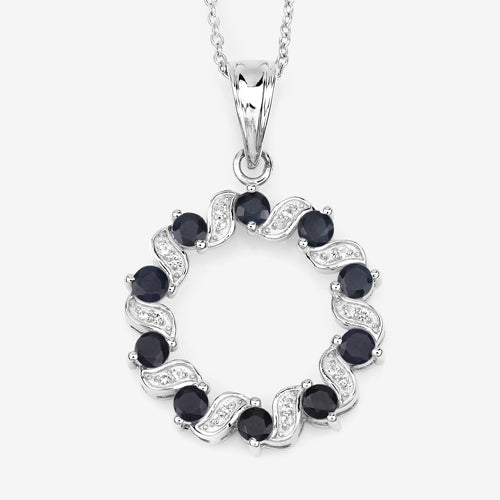 Bids.com 1.30 Carat Genuine Blue Sapphire and White Topaz .925 Sterling Silver Pendant Pendants White Smoke