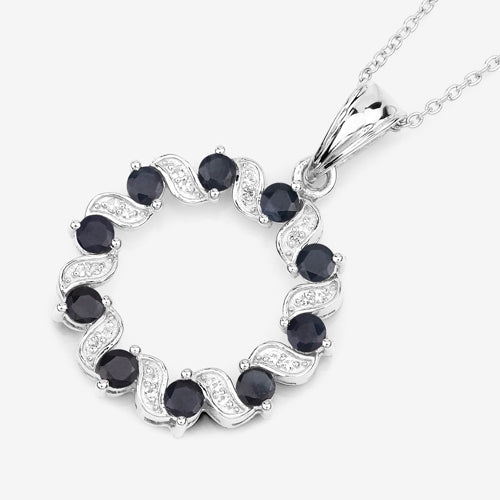 Bids.com 1.30 Carat Genuine Blue Sapphire and White Topaz .925 Sterling Silver Pendant Pendants White Smoke