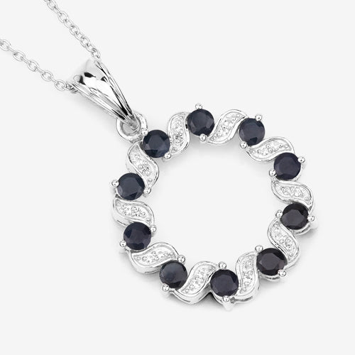 Bids.com 1.30 Carat Genuine Blue Sapphire and White Topaz .925 Sterling Silver Pendant Pendants White Smoke