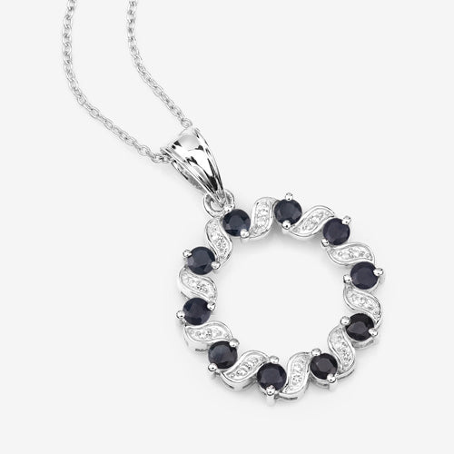 Bids.com 1.30 Carat Genuine Blue Sapphire and White Topaz .925 Sterling Silver Pendant Pendants White Smoke