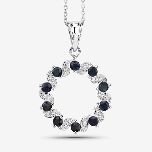 Bids.com 1.30 Carat Genuine Blue Sapphire and White Topaz .925 Sterling Silver Pendant Pendants White Smoke