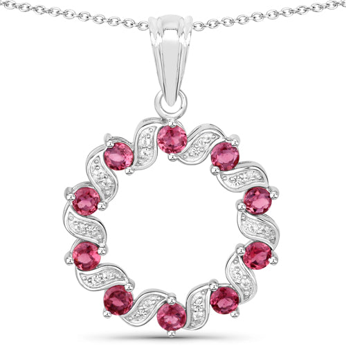Bids.com 1.30 Carat Genuine Pink Tourmaline and White Topaz .925 Sterling Silver Pendant Pendants White Smoke Default Title