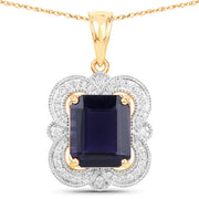 Bids.com 4.07 Carat Genuine Iolite and White Diamond 14K Yellow Gold Pendant Pendants White Smoke Default Title