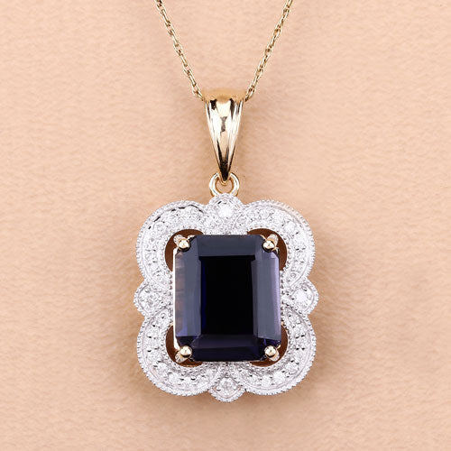 Bids.com 4.07 Carat Genuine Iolite and White Diamond 14K Yellow Gold Pendant Pendants Wheat