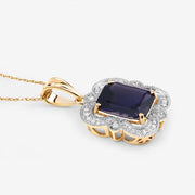 Bids.com 4.07 Carat Genuine Iolite and White Diamond 14K Yellow Gold Pendant Pendants White Smoke