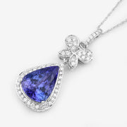 Bids.com 5.54 Carat Genuine Tanzanite and White Diamond 18K White Gold Pendant Pendants White Smoke