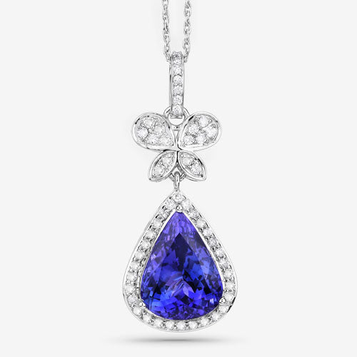 Bids.com 5.54 Carat Genuine Tanzanite and White Diamond 18K White Gold Pendant Pendants White Smoke