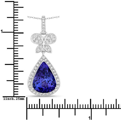 Bids.com 5.54 Carat Genuine Tanzanite and White Diamond 18K White Gold Pendant Pendants White Smoke