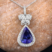 Bids.com 5.54 Carat Genuine Tanzanite and White Diamond 18K White Gold Pendant Pendants Tan