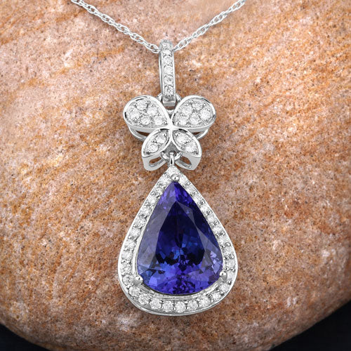 Bids.com 5.54 Carat Genuine Tanzanite and White Diamond 18K White Gold Pendant Pendants Tan