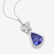 Bids.com 5.54 Carat Genuine Tanzanite and White Diamond 18K White Gold Pendant Pendants White Smoke