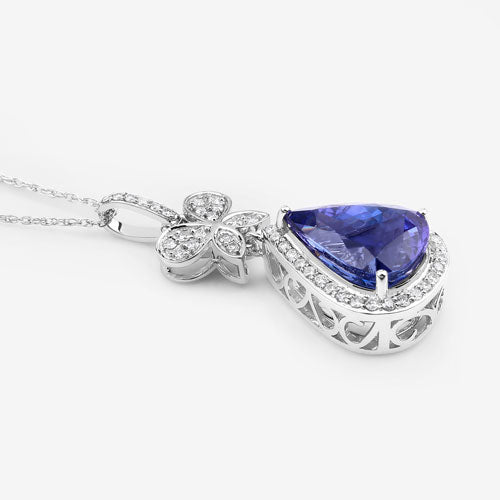Bids.com 5.54 Carat Genuine Tanzanite and White Diamond 18K White Gold Pendant Pendants White Smoke