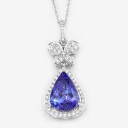 Bids.com 5.54 Carat Genuine Tanzanite and White Diamond 18K White Gold Pendant Pendants White Smoke