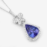 Bids.com 5.54 Carat Genuine Tanzanite and White Diamond 18K White Gold Pendant Pendants White Smoke