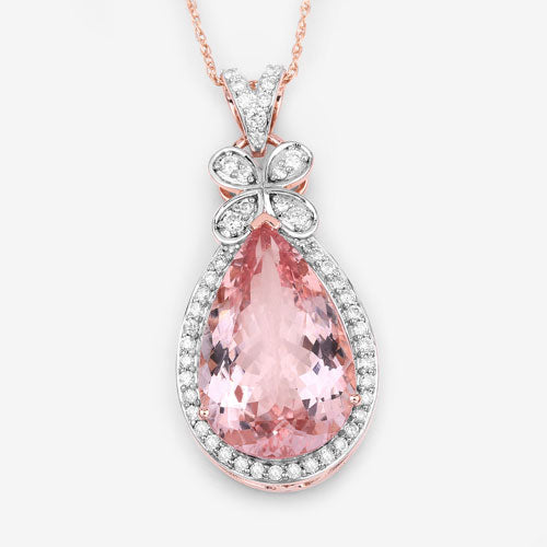 Bids.com 8.14 Carat Genuine Morganite and White Diamond 14K Rose Gold Pendant Pendants White Smoke