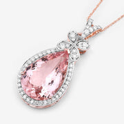 Bids.com 8.14 Carat Genuine Morganite and White Diamond 14K Rose Gold Pendant Pendants White Smoke