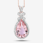 Bids.com 8.14 Carat Genuine Morganite and White Diamond 14K Rose Gold Pendant Pendants White Smoke