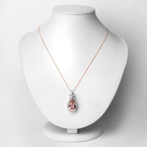 Bids.com 8.14 Carat Genuine Morganite and White Diamond 14K Rose Gold Pendant Pendants Lavender